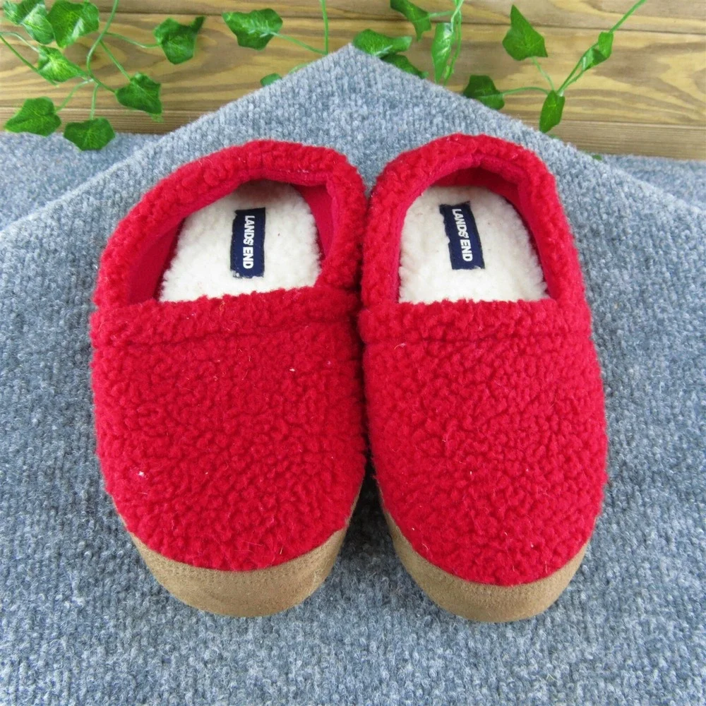 Lands' End Boys Slip-On Shoes Slipper‎ Red Fabric Slip On Size Y 2 Medium